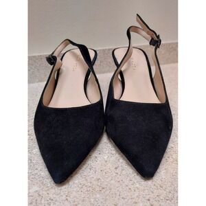 Pelle Moda Black Suede‎ Pointed Toe Slingback Kitten Heels Size 7.5M